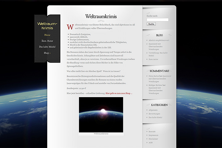 Referenz Webdesign Weltraum-Krimis von Günter Holschbach